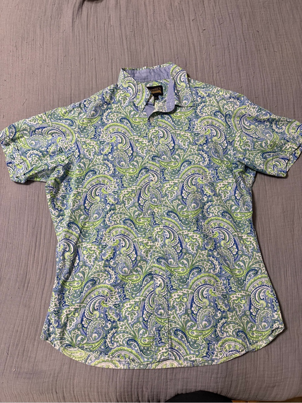 Men's Cremieux Paisley Short Sleeve Shirt - Blue & Green Size Large